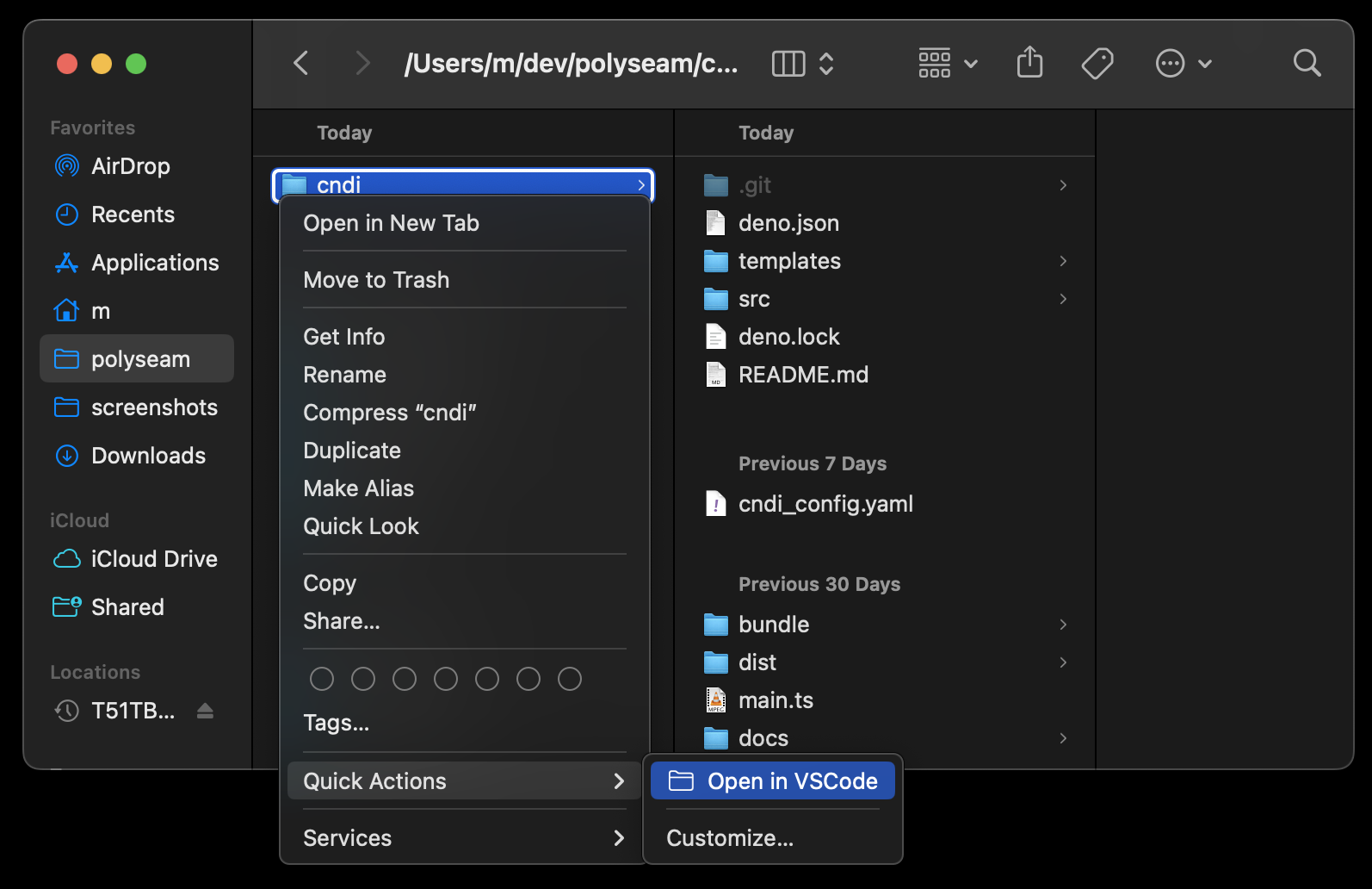 open in vscode context menu