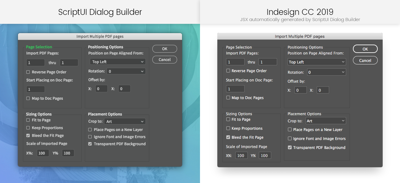 Comparison between ScriptUI Dialog Builder and Indesign CC 2019