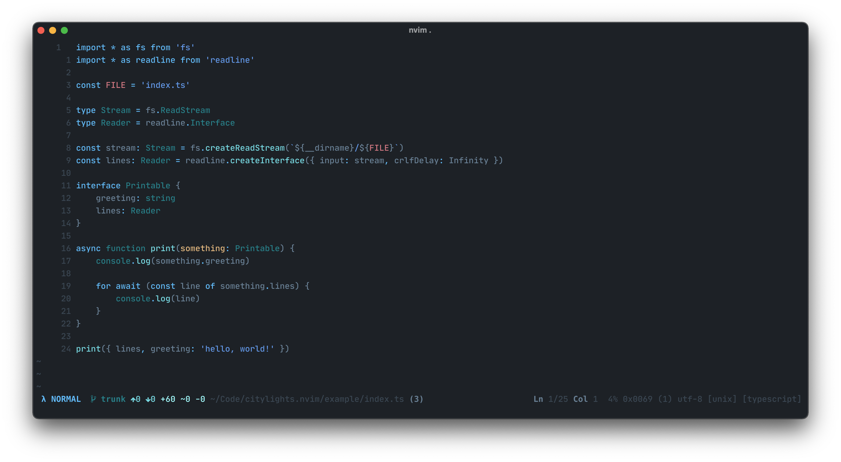 screenshot of theme colours on TypeScript code