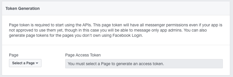 Page Access Token generation screenshot