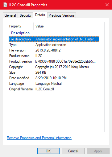 Result for assembly property at the explorer