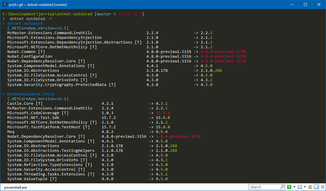 Screenshot of analysing transitive-dependencies