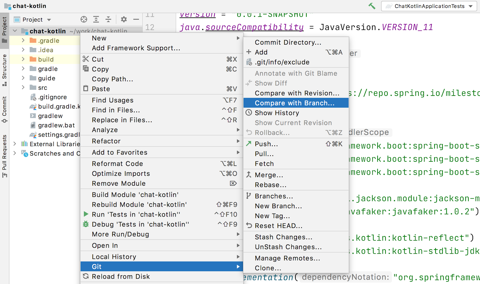 intellij git compare with branch