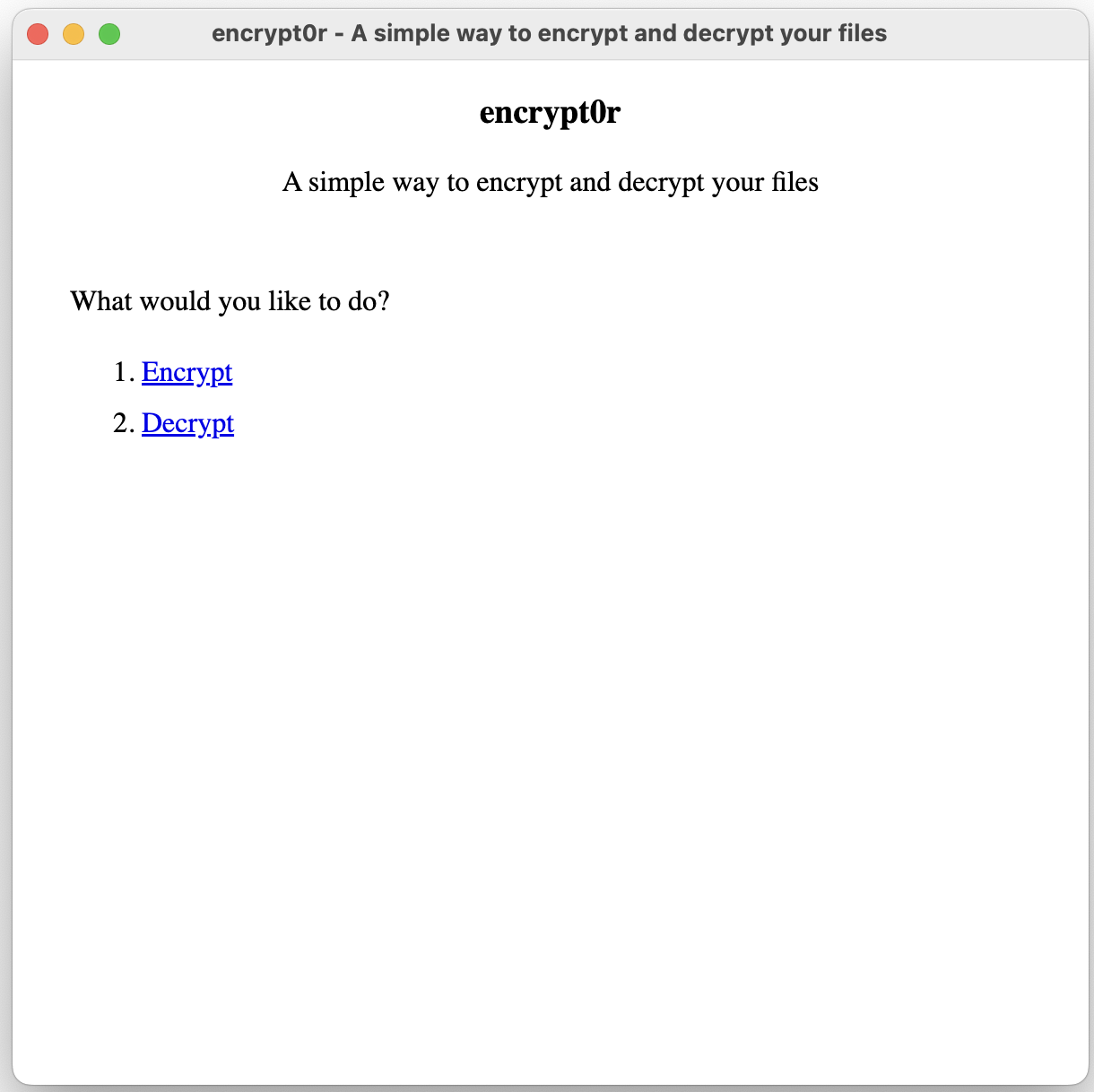 encrypt0r start screen