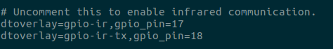 After uncommenting; to enable infrared communication.