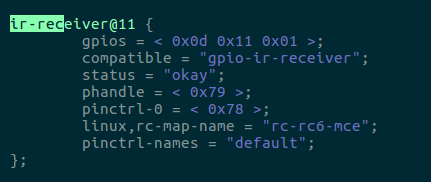ir-receiver@11 in loaded_device_tree.dts