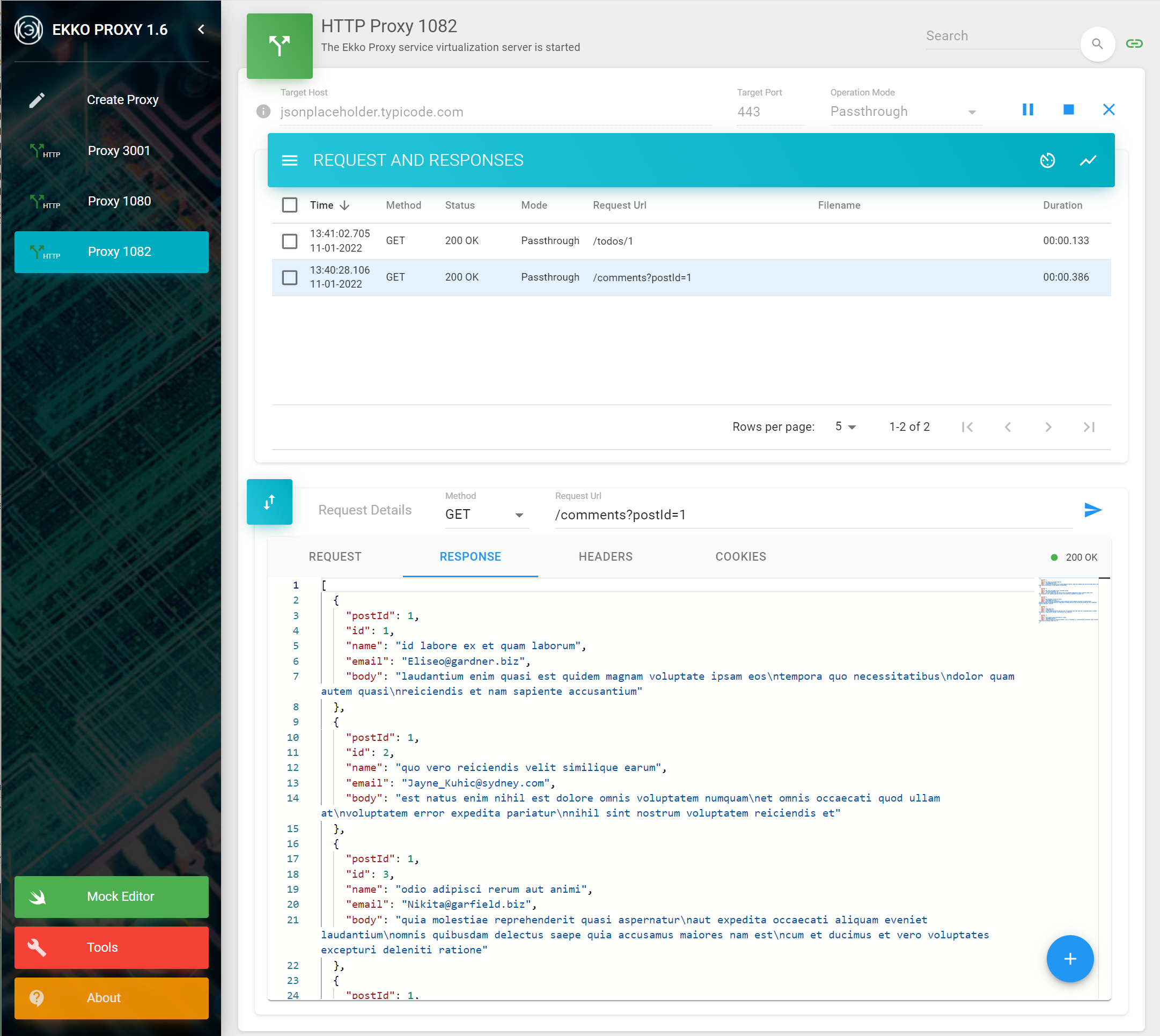 Ekko proxy example with running proxies