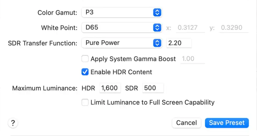 macOS custom reference mode