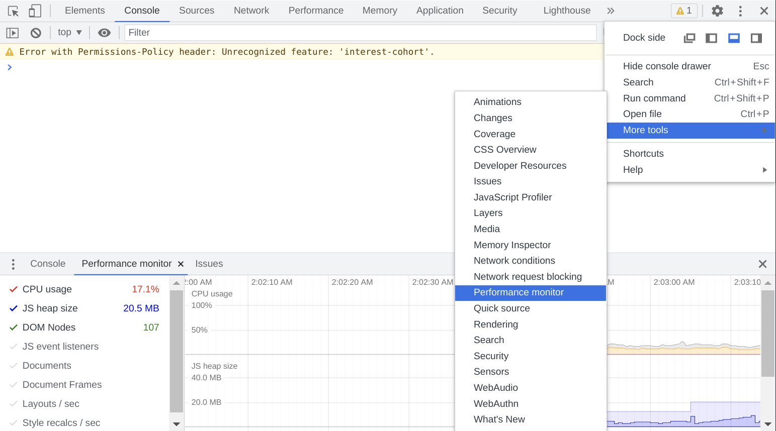 Chrome DevTools Peformance Monitor