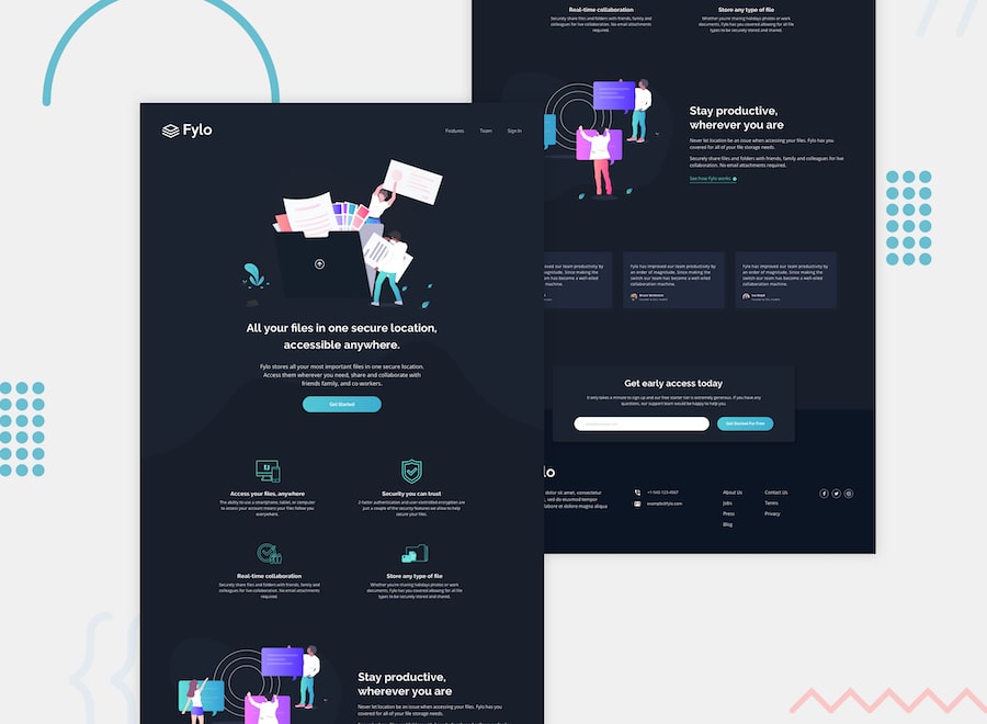 Design preview for the Huddle landing page with alternating feature blocks coding challenge