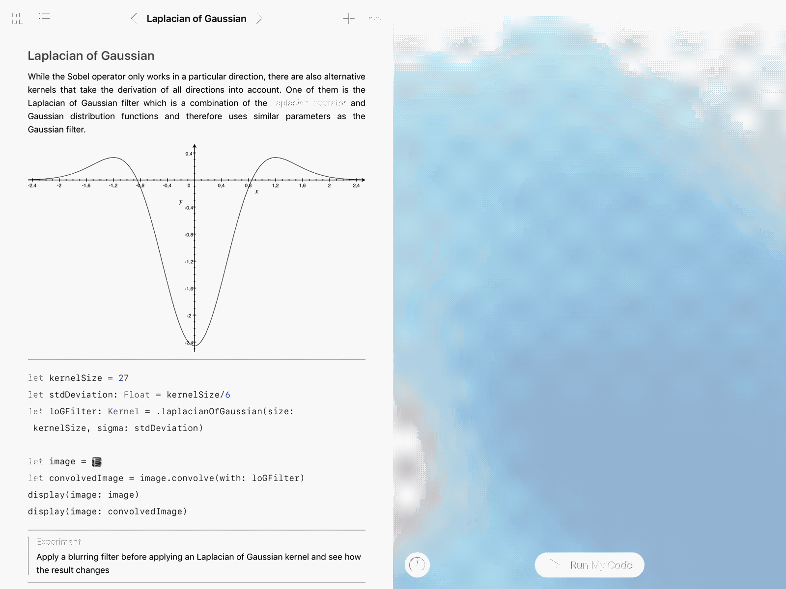 A Gif that shows edge detection of an staircase with the laplcian of gaussian filter