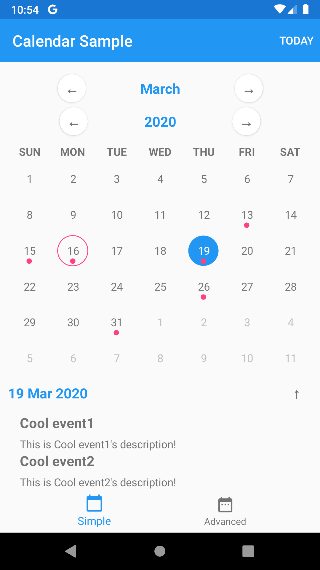 Android Calendar Screenshot