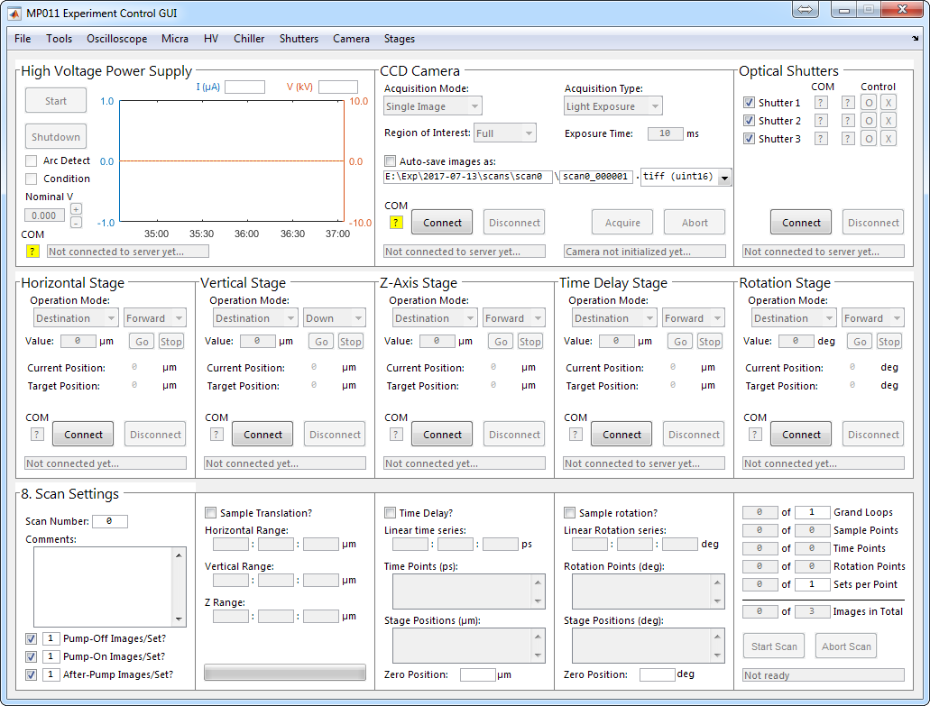 Screenshot of the GUI of the instrument control and data acquisition app.