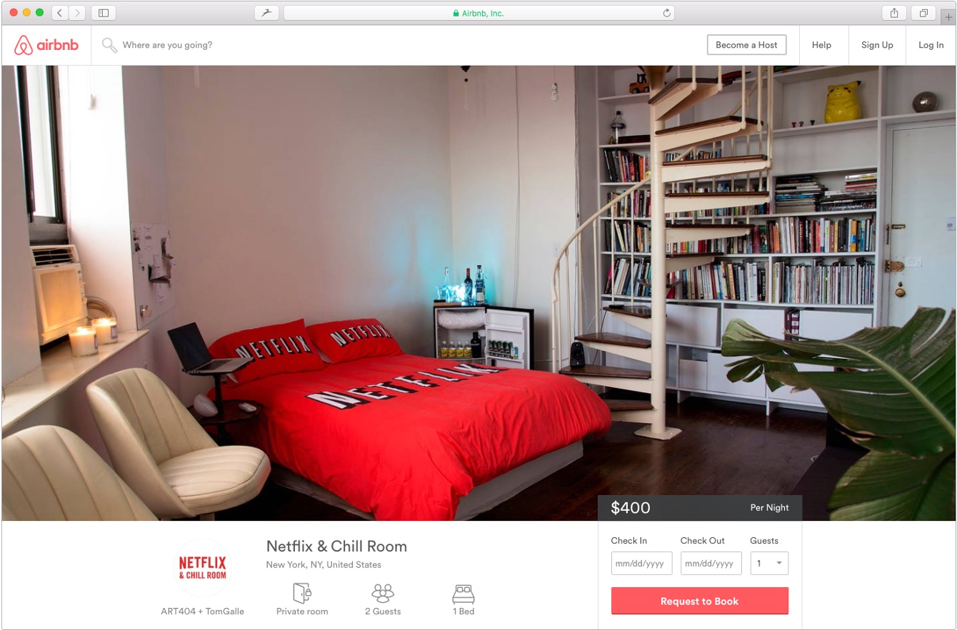 airbnb room decked out with netflix furniture