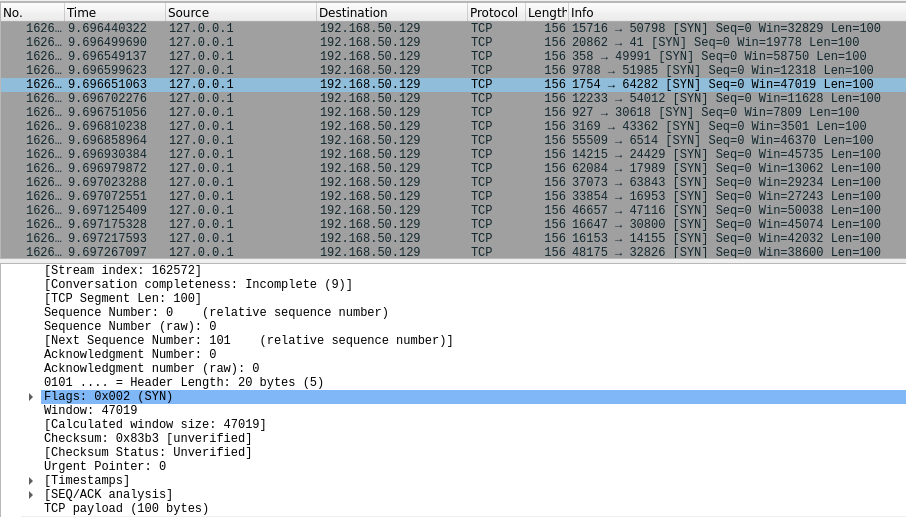 synflood, DoS example