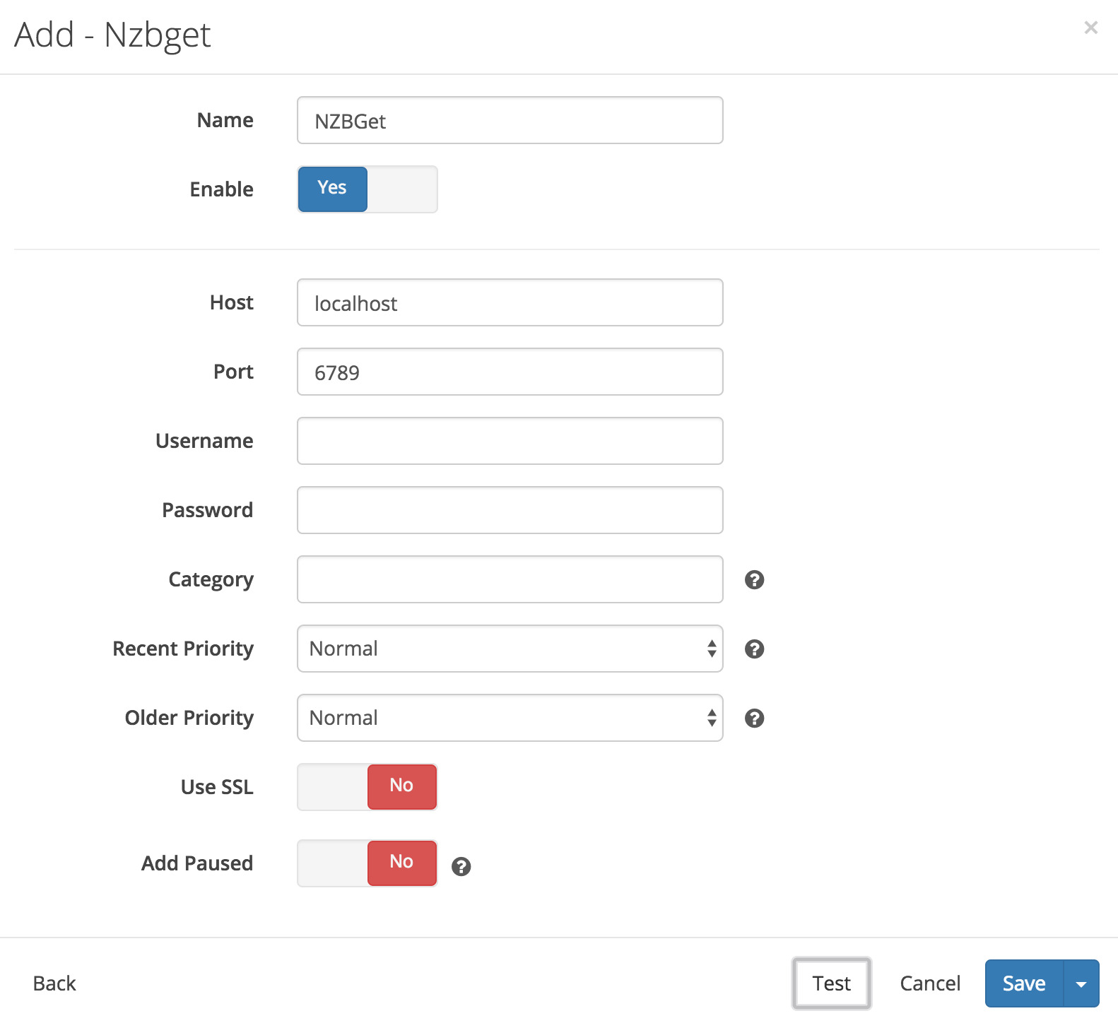 Sonarr NZBGet configuration