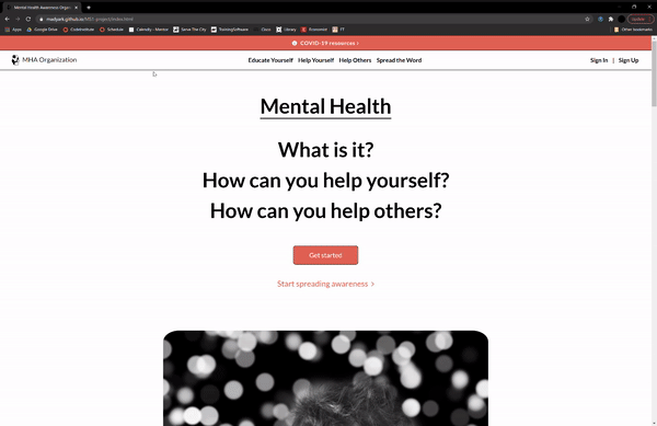 Gif showing the use of the 'Start Spreading Awareness' link that links to the 'Spread the Word' page and appears on the 'Home' and 'Educate Yourself' pages