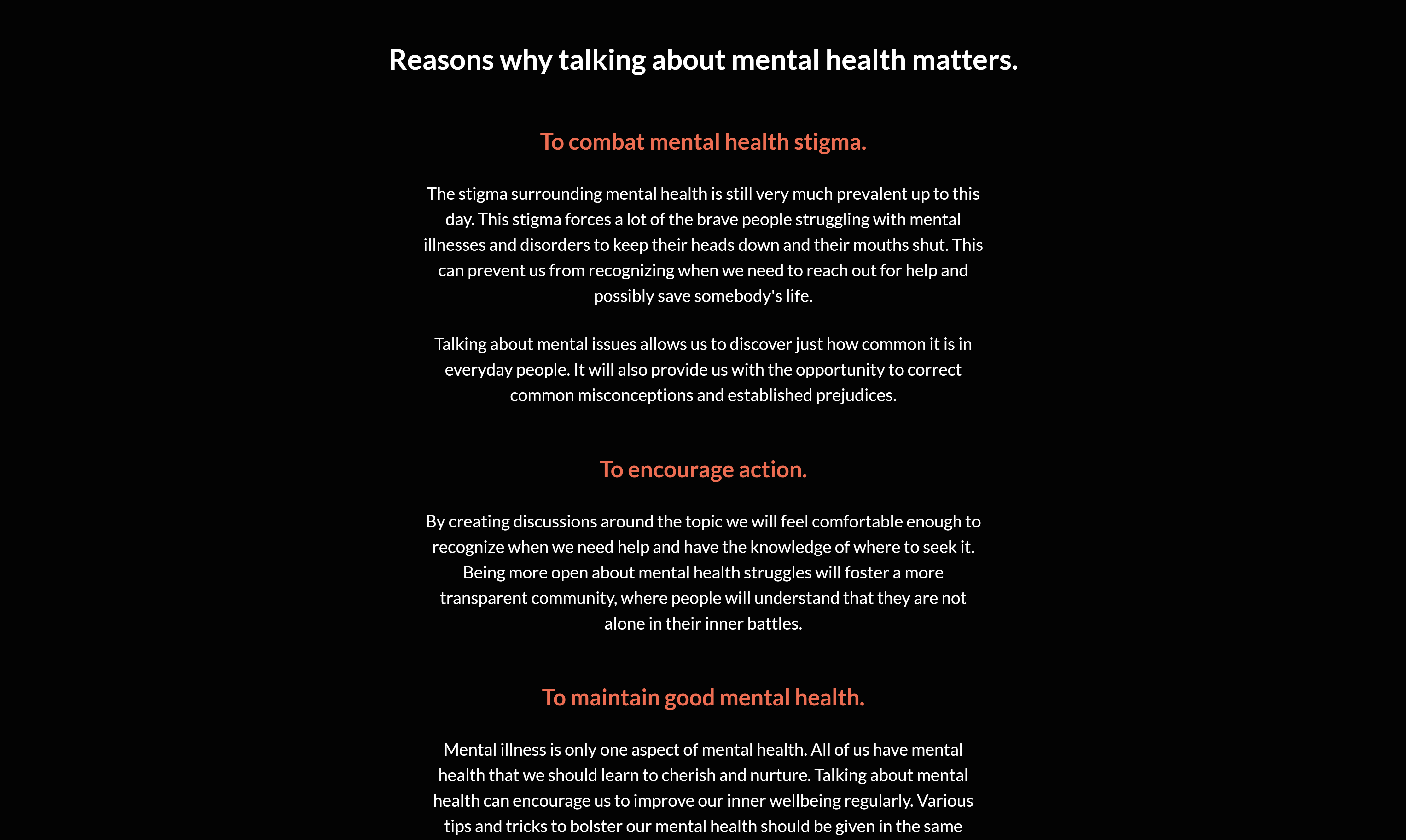 Image showing the first part of the 'Talking Mental Health Reasons' section of the 'Spread the Word' page