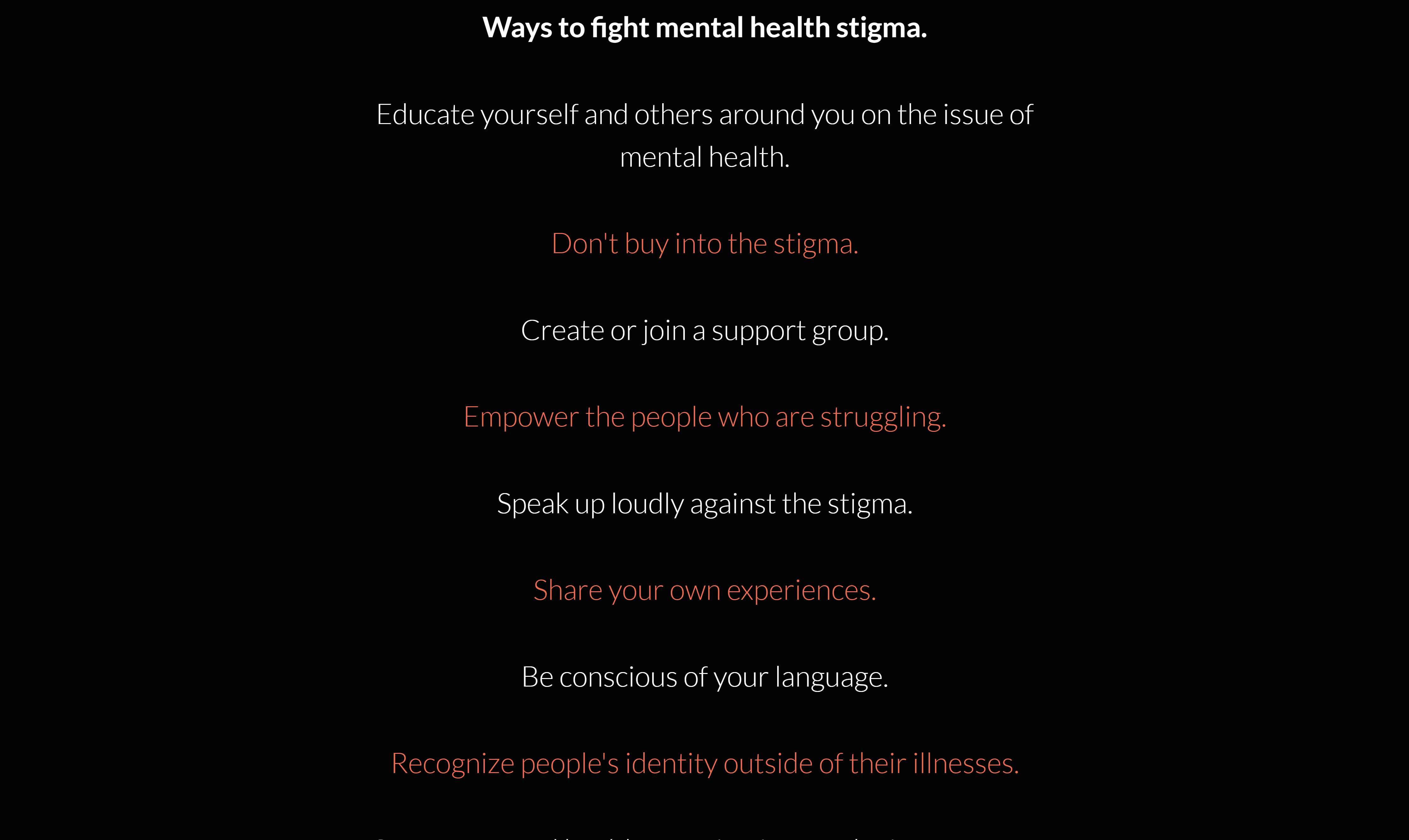 Image showing the first part of the 'Ways to Fight Stigma' section of the 'Spread the Word' page