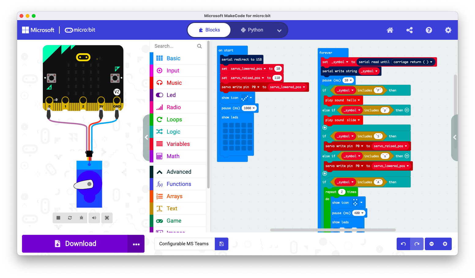 Blocks shown in Microsoft MakeCode for micro:bit