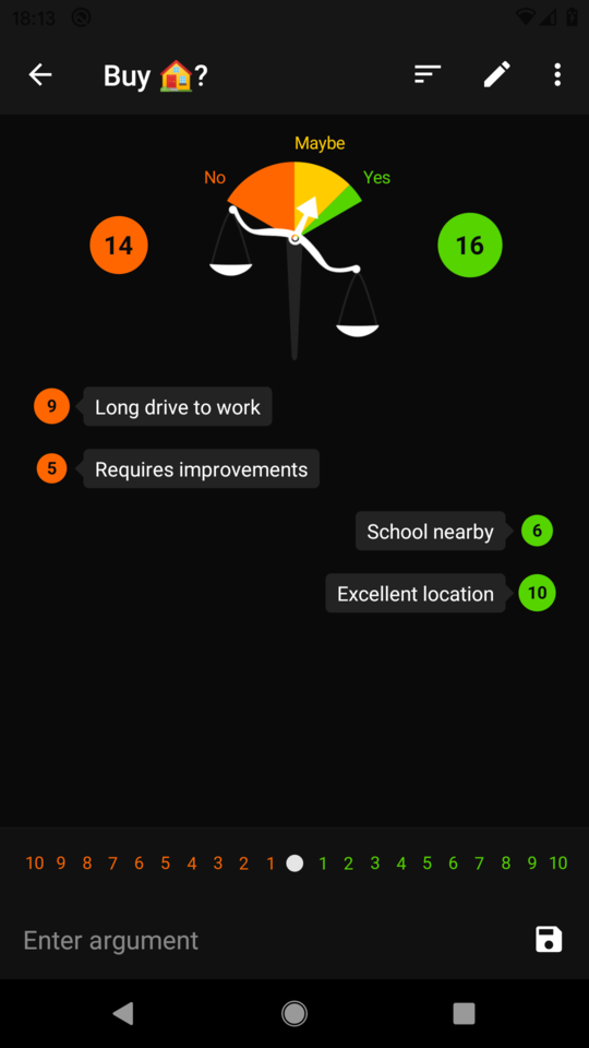 Screenshot Arguments Dark Theme