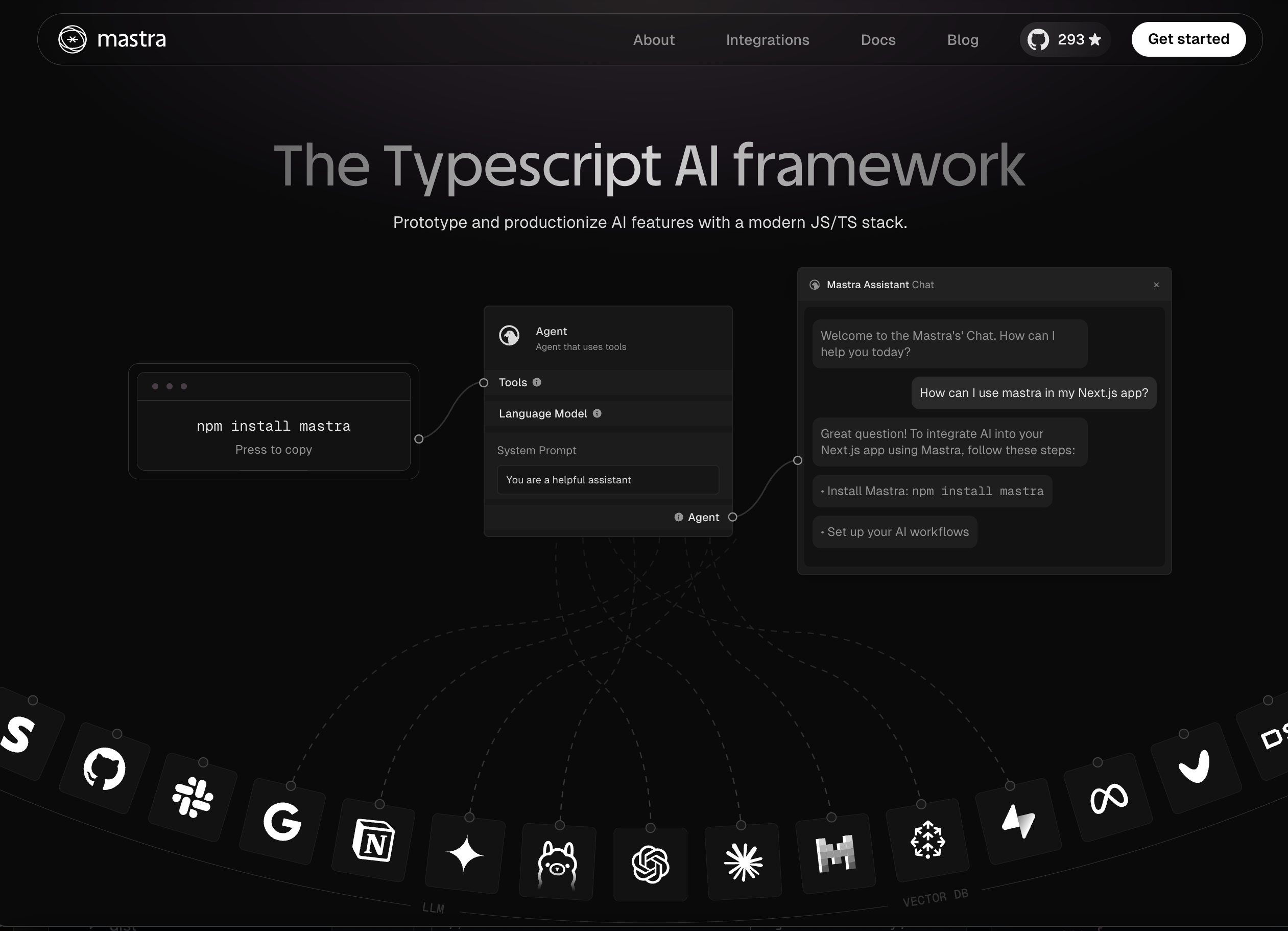 Mastra framework homepage