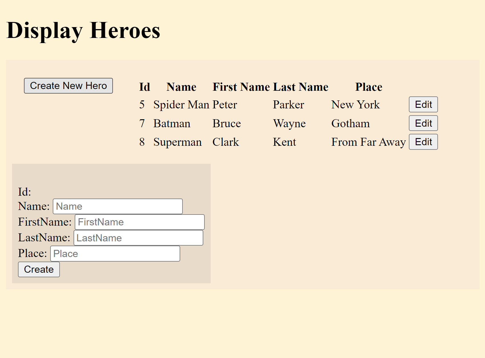 Create New Hero Page