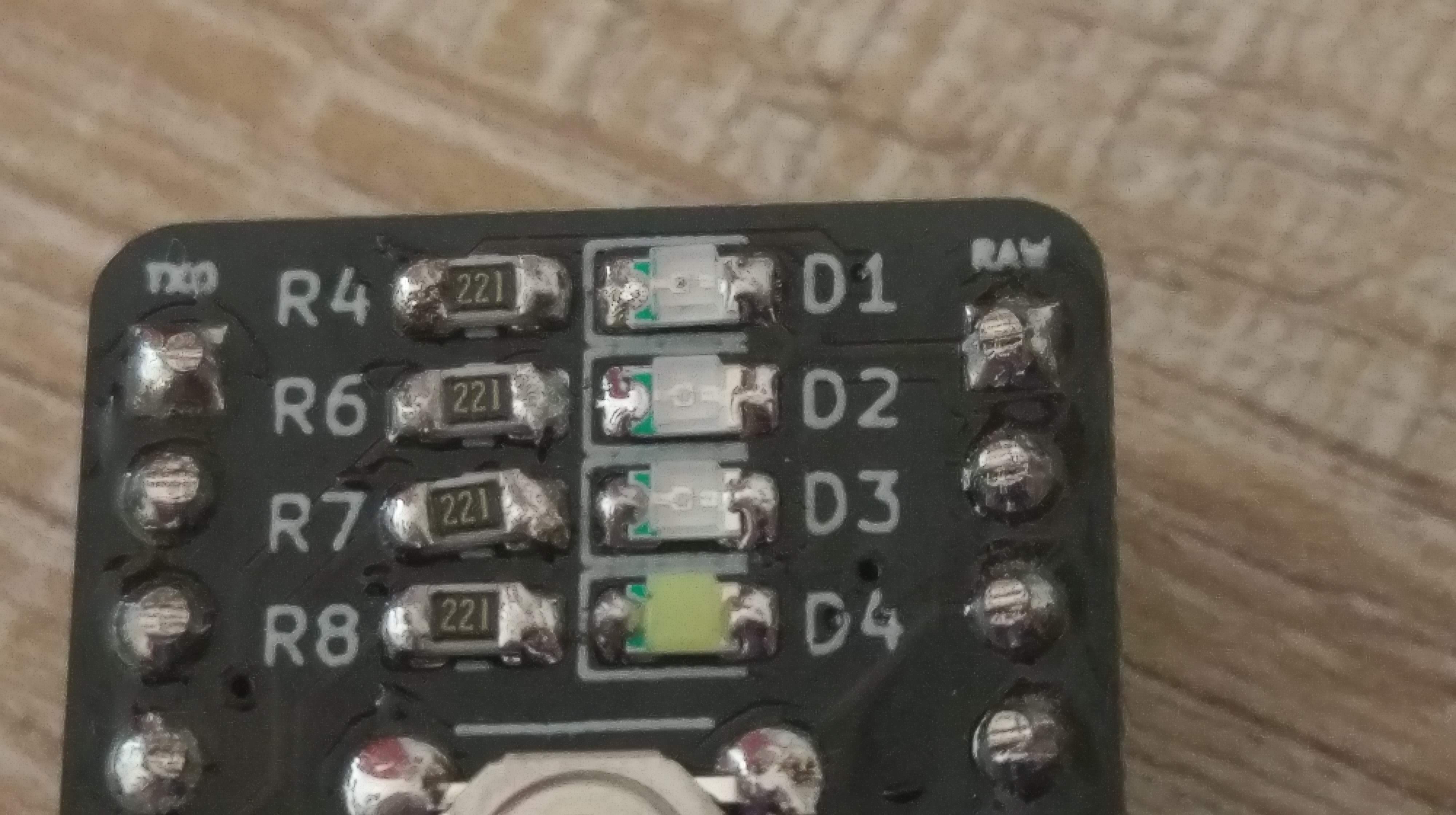 Assembled receiver PCB, LEDs installation detail.