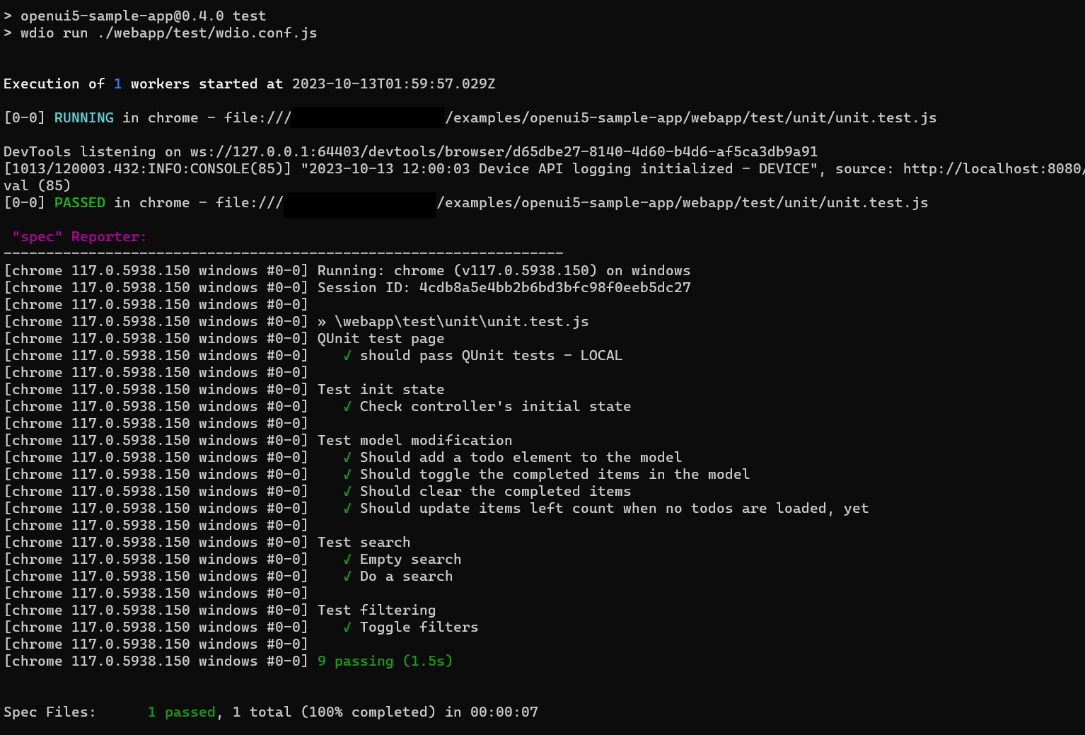 QUnit Service test results