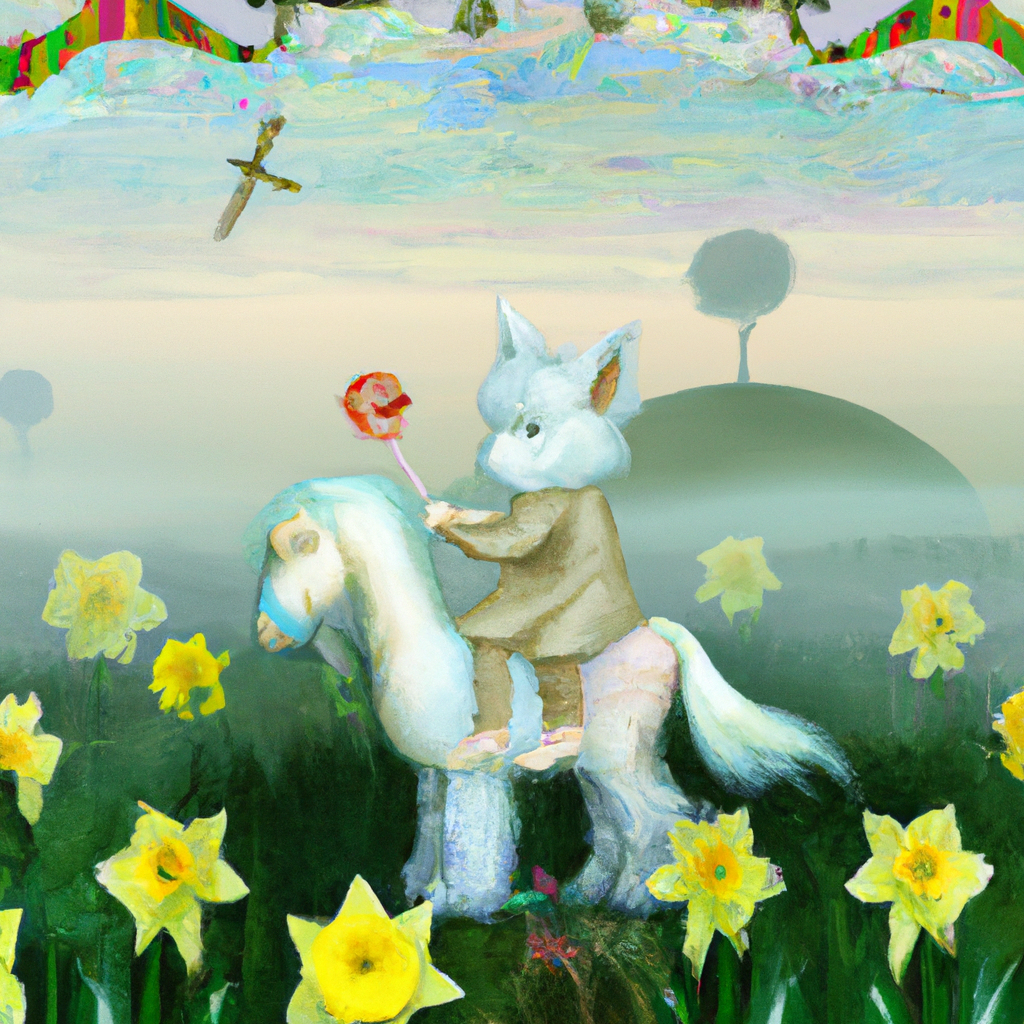 Bunny on a horse holding a lollipop, version 1