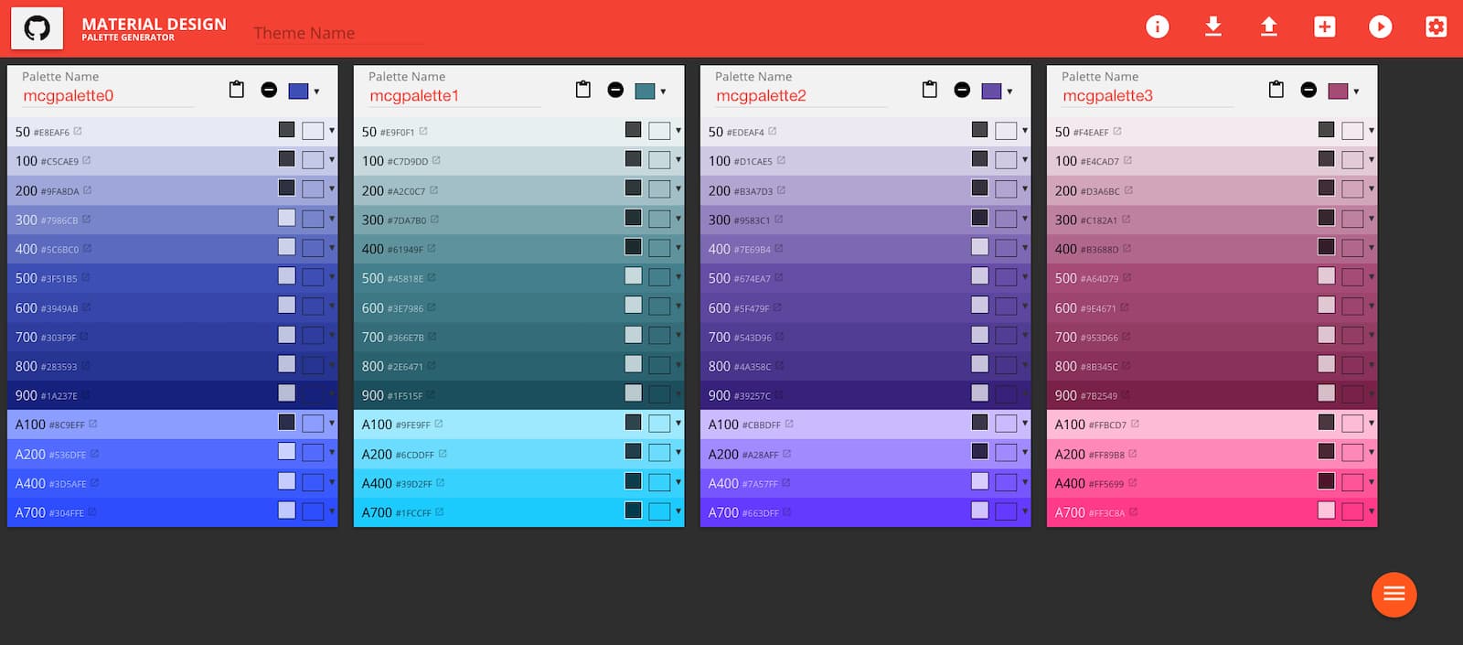Material Color Design Palette Website Screenshot