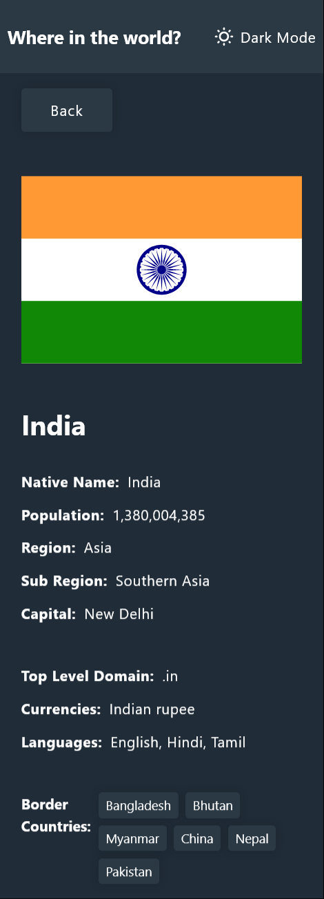 mobile dark mode country info