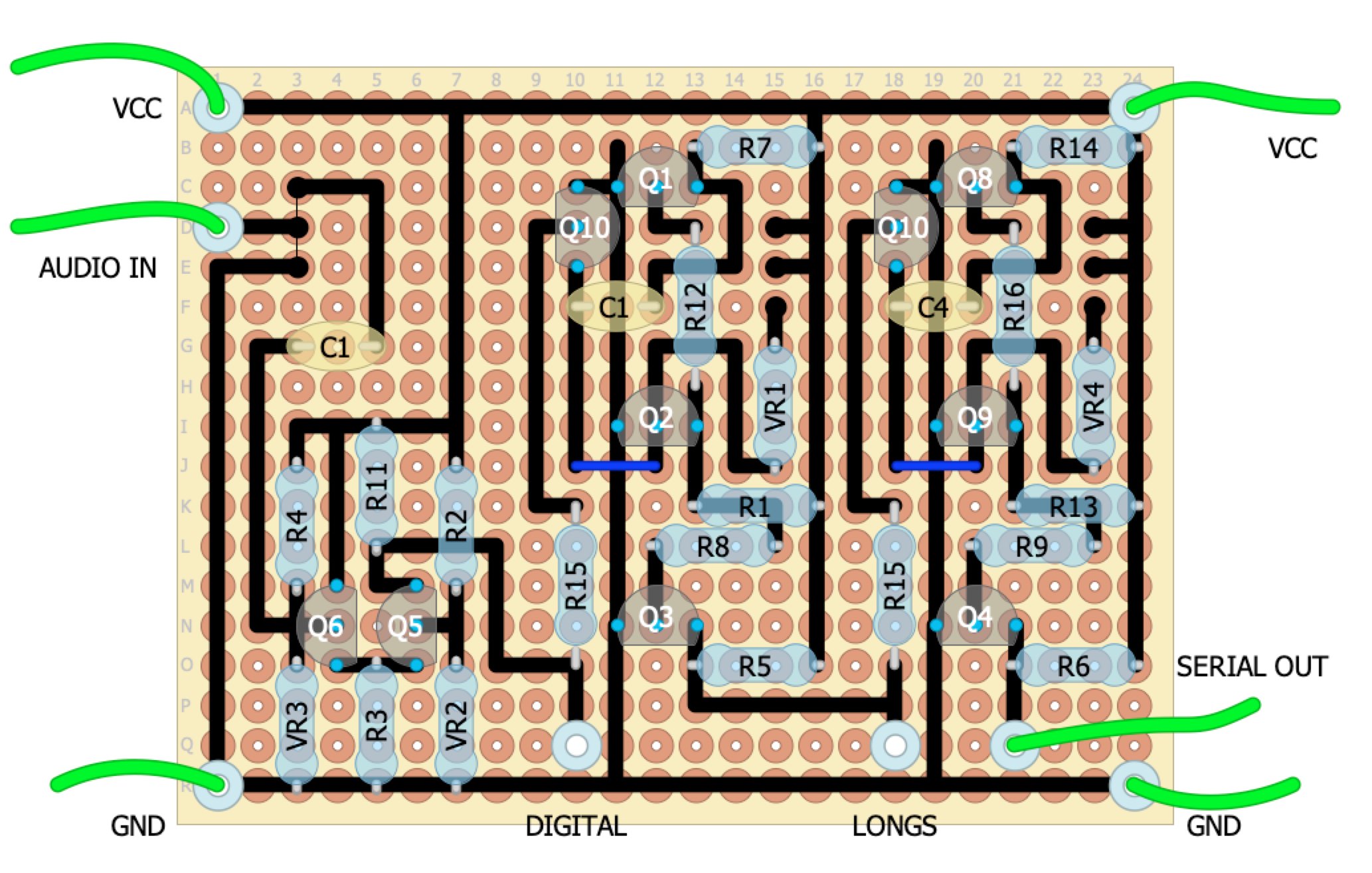 Layout of the Audio-to-Serial converter PCB