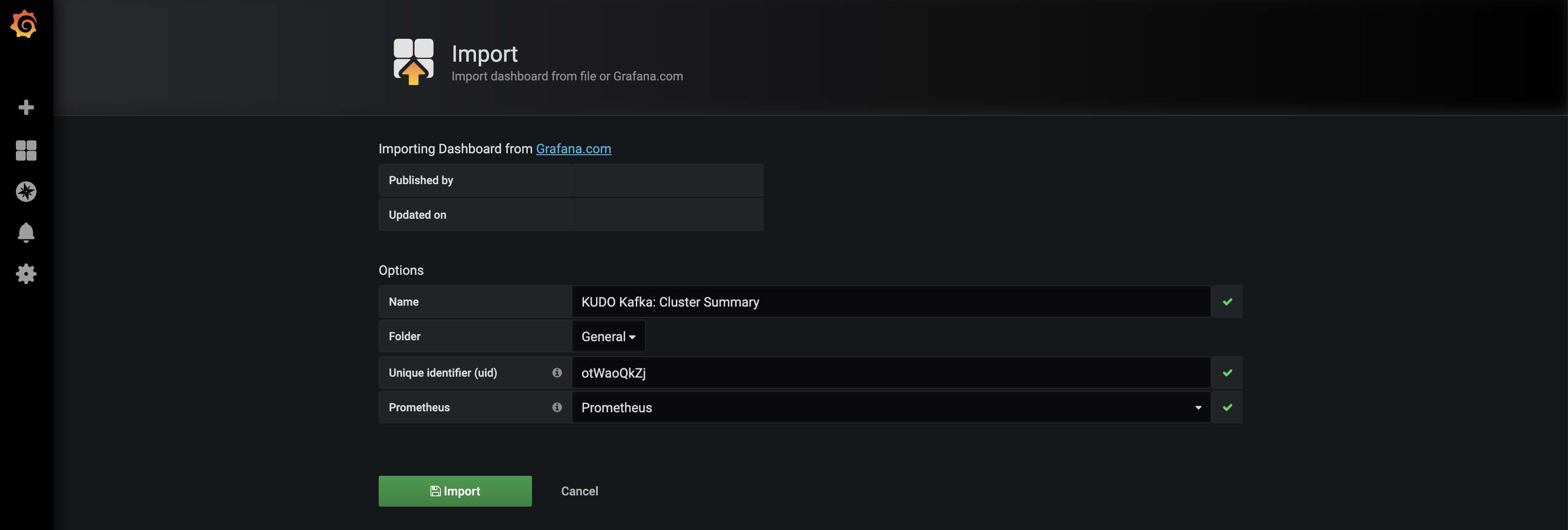 Grafana import data source