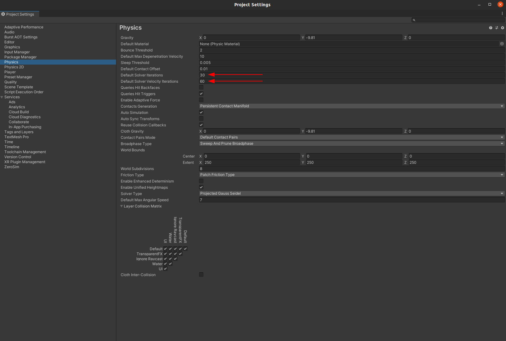 Unity Physics Settings