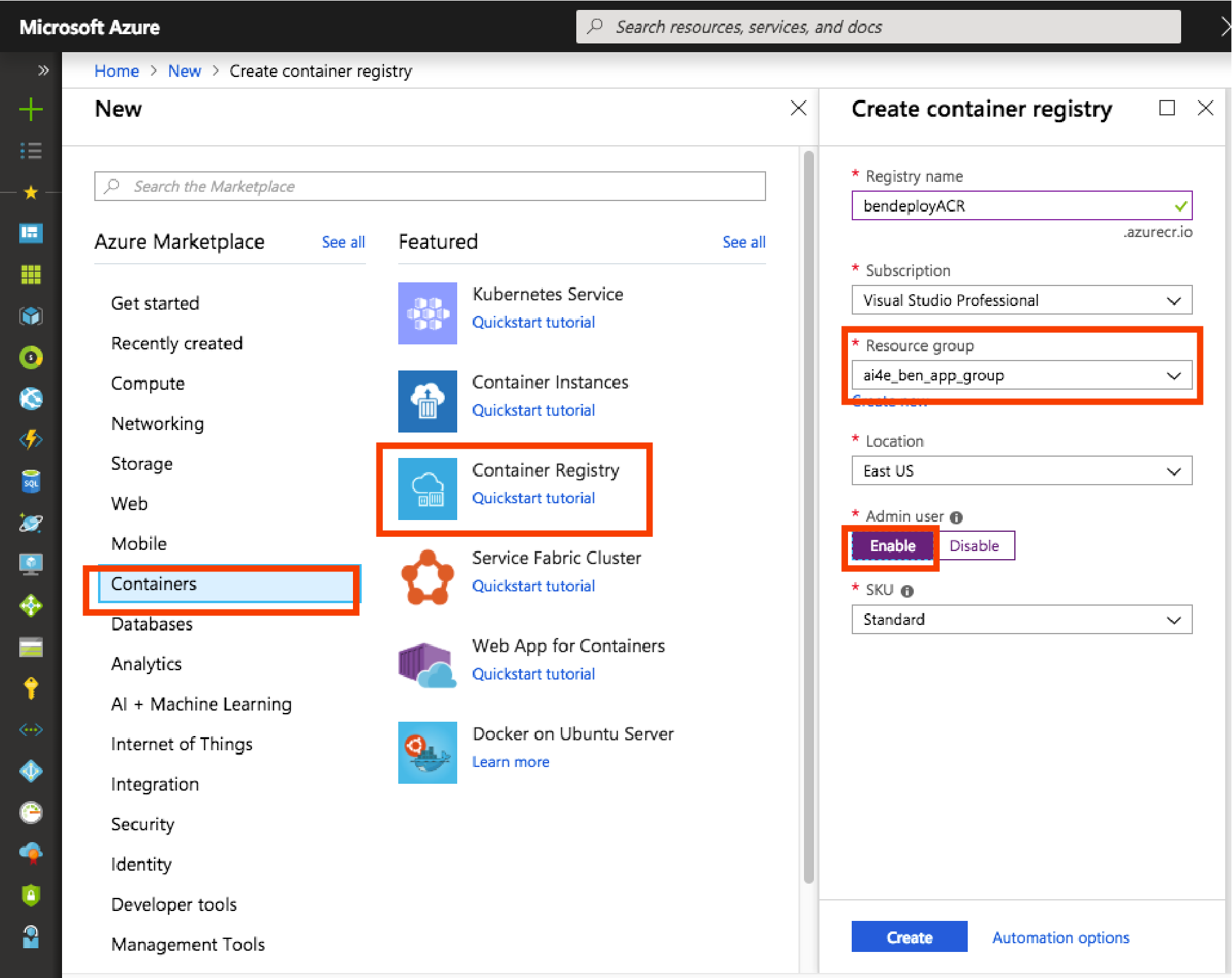 Create container registry