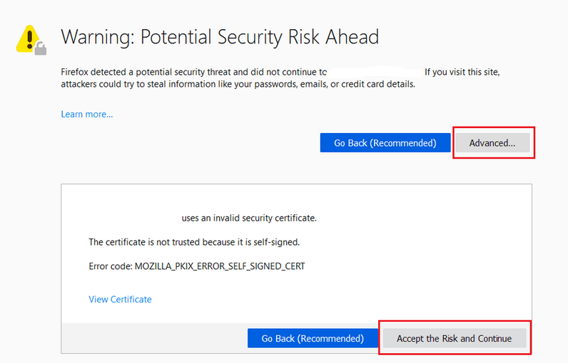 self signed cert warning