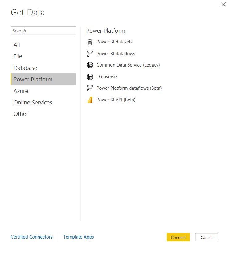 Power BI API Custom Connector in Get Data window