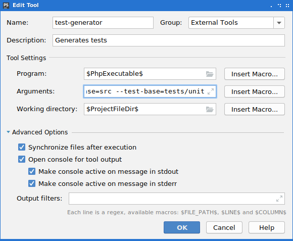 How to integrate test-generator in PHPStorm