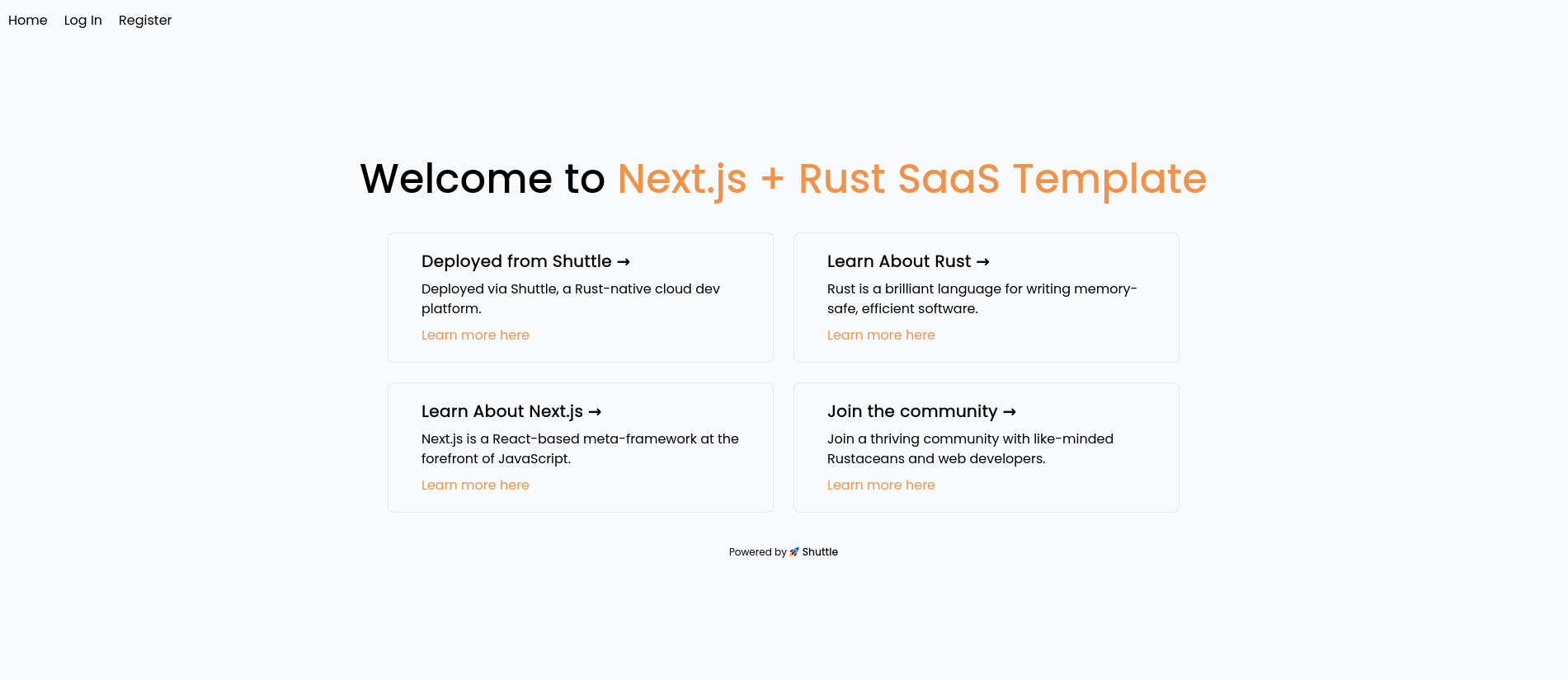 Main page for Next.js + Shuttle Saas Template