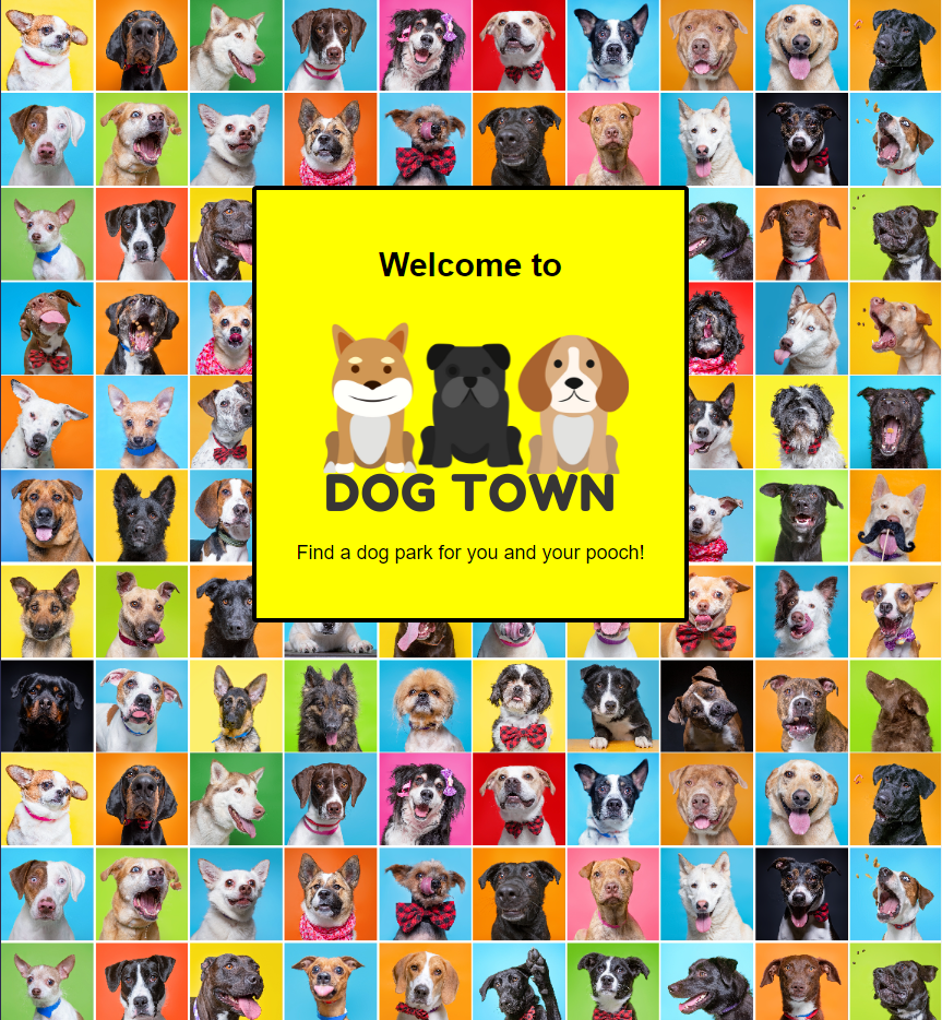 Front page of app - logo and doggy background