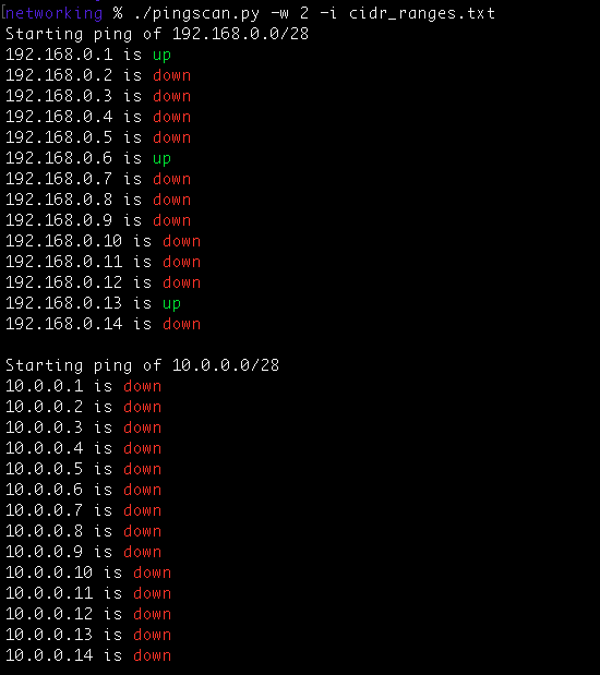 Output from pingscan.py