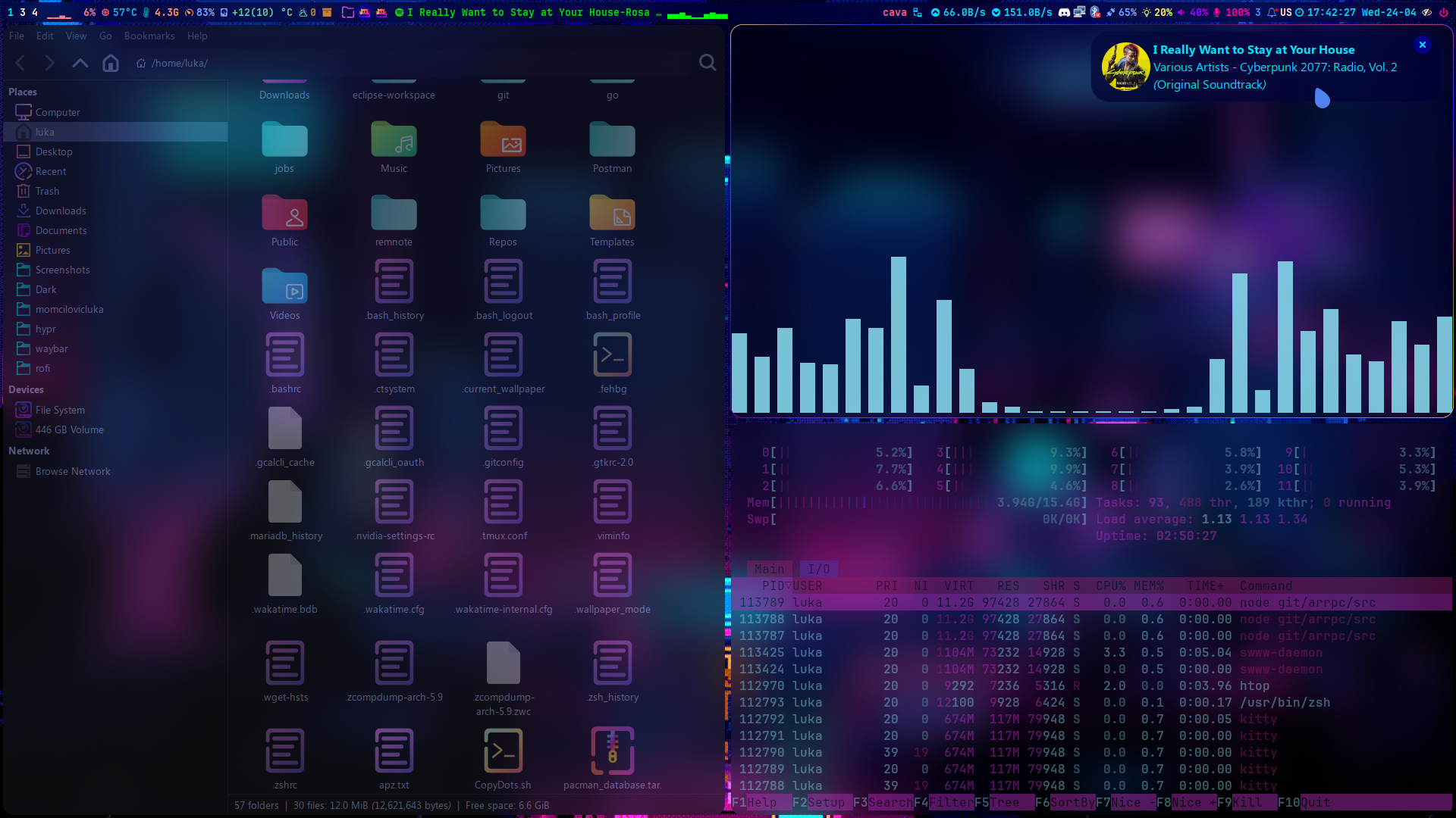 Thunar, Cava, Htop