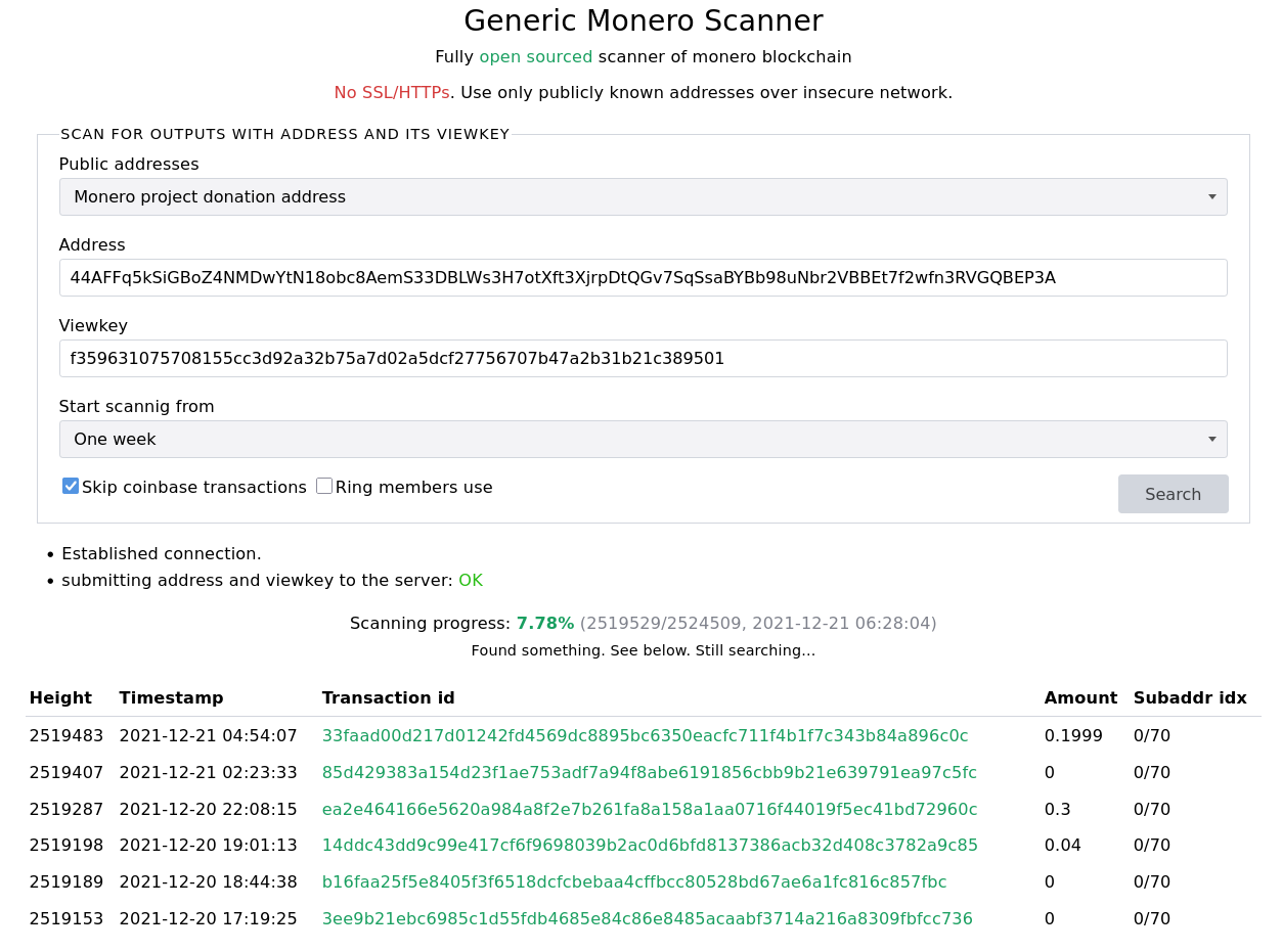 Generic Monero Scanner