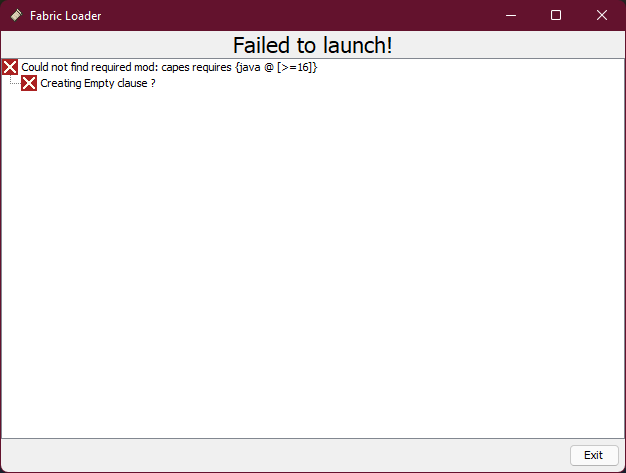 Fabric mod loader Java 16 error