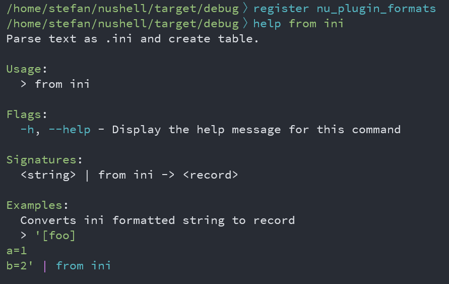 Plugin nu_plugin_formats shows the help for from ini