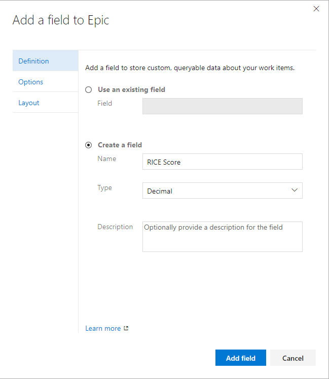 Create a custom decimal field