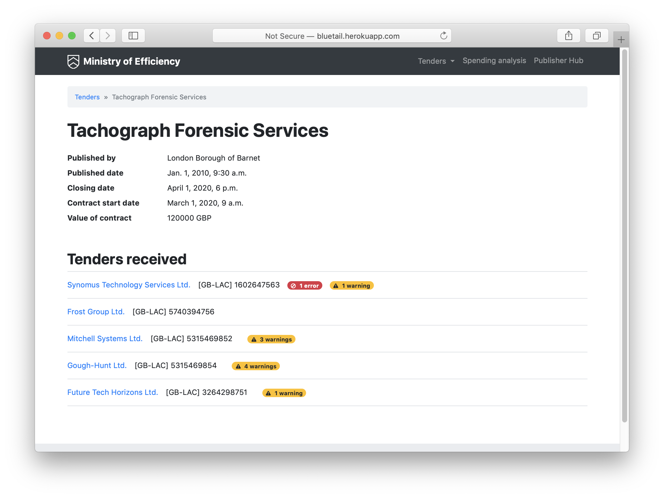 Bluetail tenderer interface