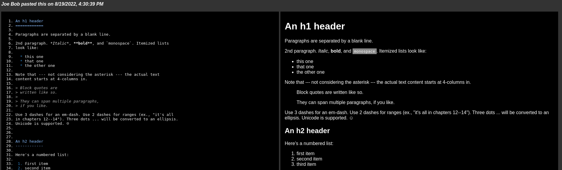 Markdown Paste Example