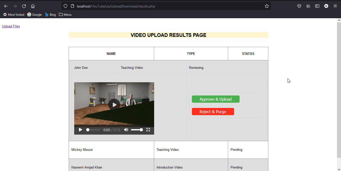 Screenshot of Video Approval